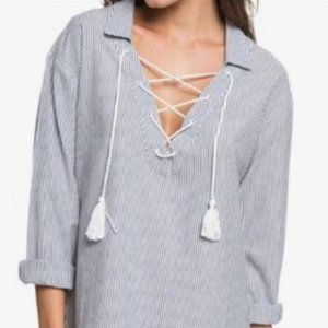 ROXY Tunic Blue and White Striped Dress /Swim Cover-up